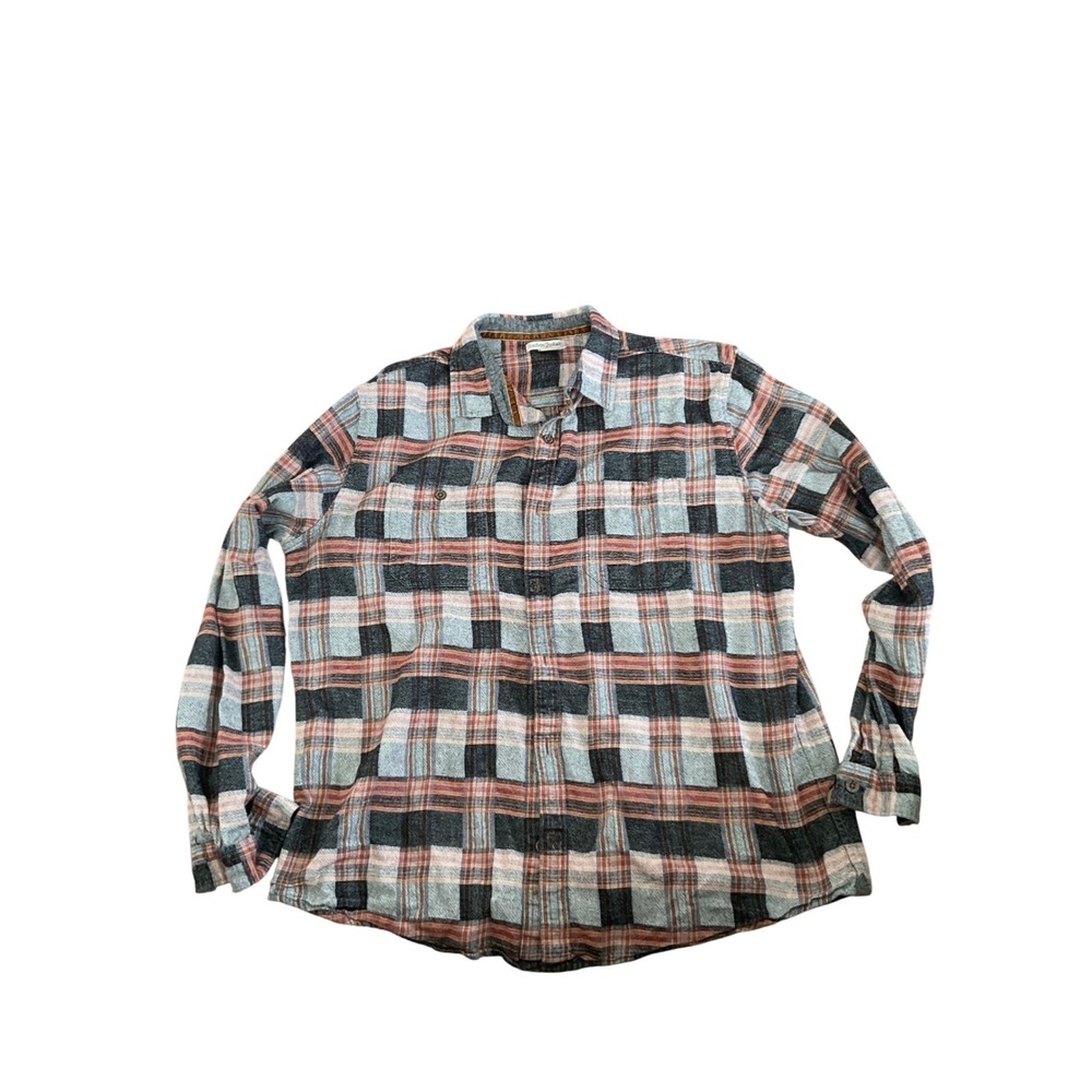 Carbon 2 Cobalt Large Blue Grey Orange Plaid Cotton Flannel Button Down Shirt